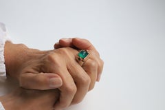 Art Deco Style 18 Karat Yellow & White Gold Green Agate Tourmaline Cocktail Ring