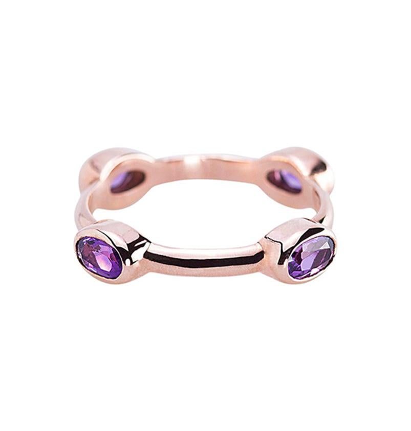 Oval Cut Rossella Ugolini 18 Karats Yellow Gold Amethyst Stacking Ring Made in Italy For Sale