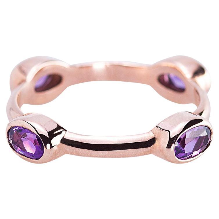 Art Deco Style 18 Karats Gold Amethyst "Violet Wheel" Fashion Stacking Ring For Sale