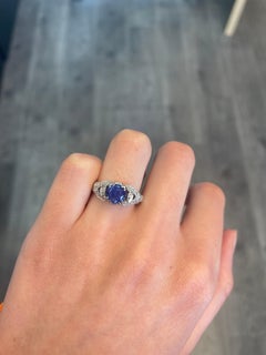 Art Deco Style 1.82ctt Ceylon Sapphire & Diamond Ring 18 Karat White Gold