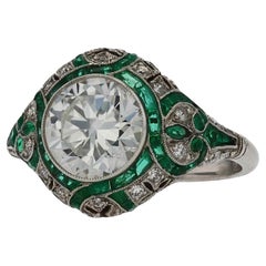 Art Deco Style 1.84 Carat G VS2 Diamond Emerald Engagement Ring