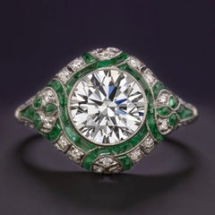 Art Deco style 1.84 Carat vintage round cut diamond ring