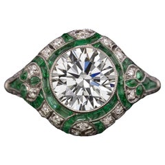 Anello con diamante taglio rotondo vintage da 1,84 carati in stile Art Deco