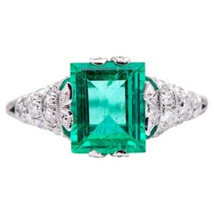 Art Deco Style 1.85 Ct Square Cut Emerald Diamond Engagement Ring Cocktail Ring