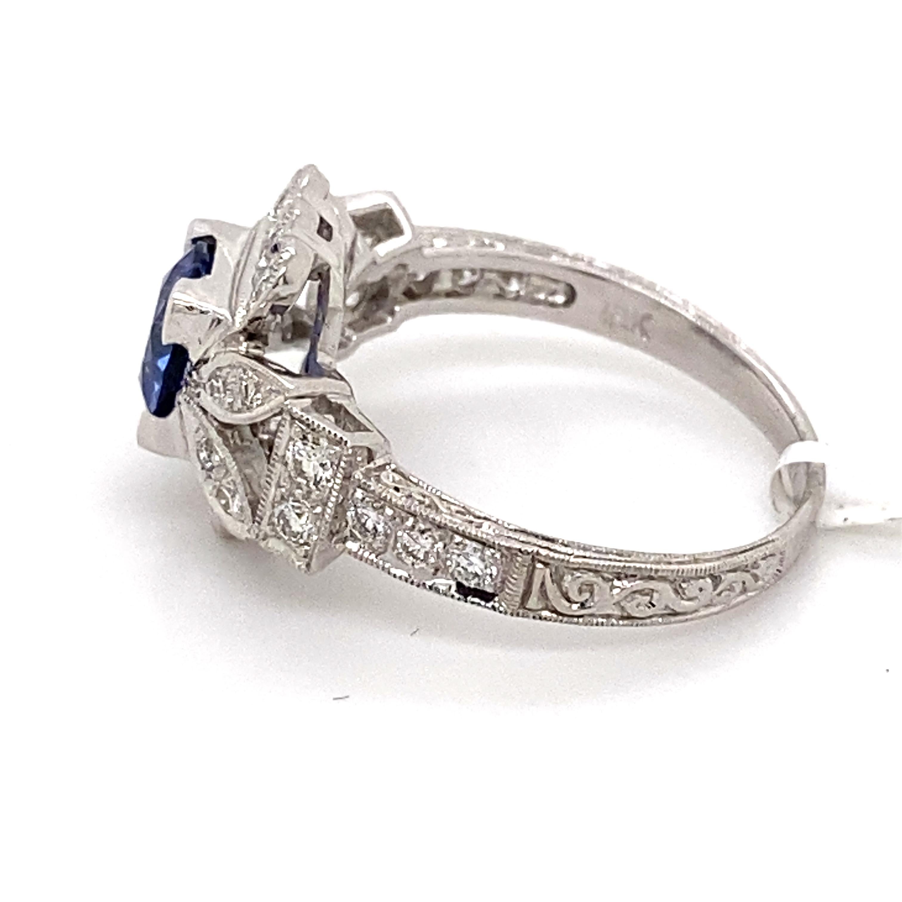 Art Deco Style 1.86ctt Ceylon Sapphire & Diamond Ring 18 Karat White Gold In New Condition For Sale In BEVERLY HILLS, CA