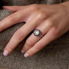 Art Deco style 1.87 carat old European cut diamond sapphire engagement ring