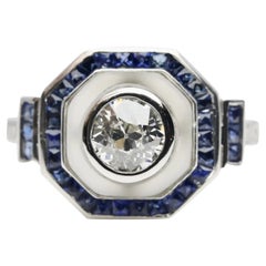 Art Deco Style 1.88 CTW Diamond, Sapphire, & Rock Crystal Engagement Ring 