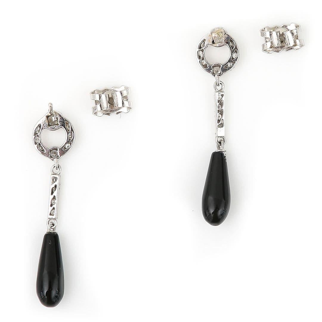 Art Deco Style 18ct Gold Onyx and Diamond Drop Earrings In Good Condition In Lancashire, Oldham