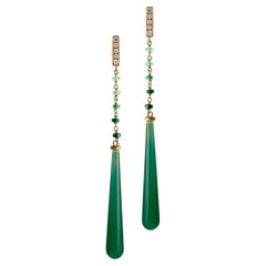   0.45 Emeralds Agate 18k Gold 0.30 Karat Gray Diamond Dangle Earrings