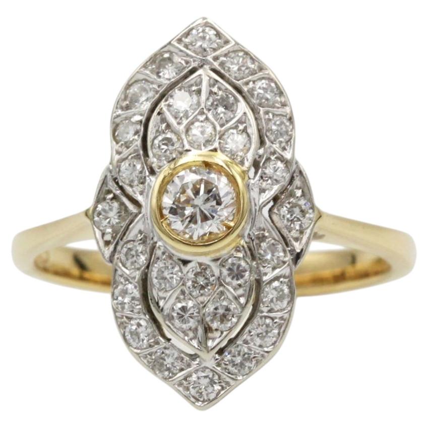 Art Deco Style 18K Gold and Diamond Marquise Ring For Sale