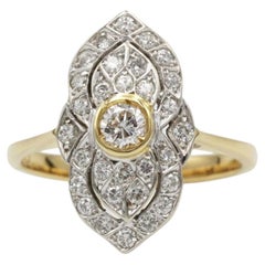 Art Deco Style 18K Gold and Diamond Marquise Ring