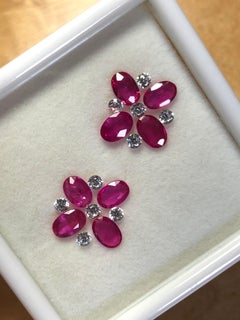 Boucles d'oreilles à clous de style Art déco en or 18 carats, ornées de rubis et de diamants, 4,60 ct
