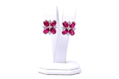 4.60 Carats Art Deco Style 18K Gold Ruby and Diamond Cluster Stud Earrings