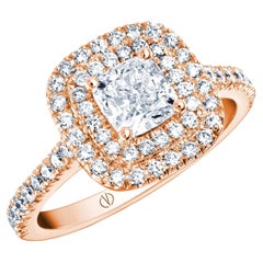 Bague de style Art déco en or rose 18 carats avec diamants de 0,70 carat certifiés GIA et 0,55 carat