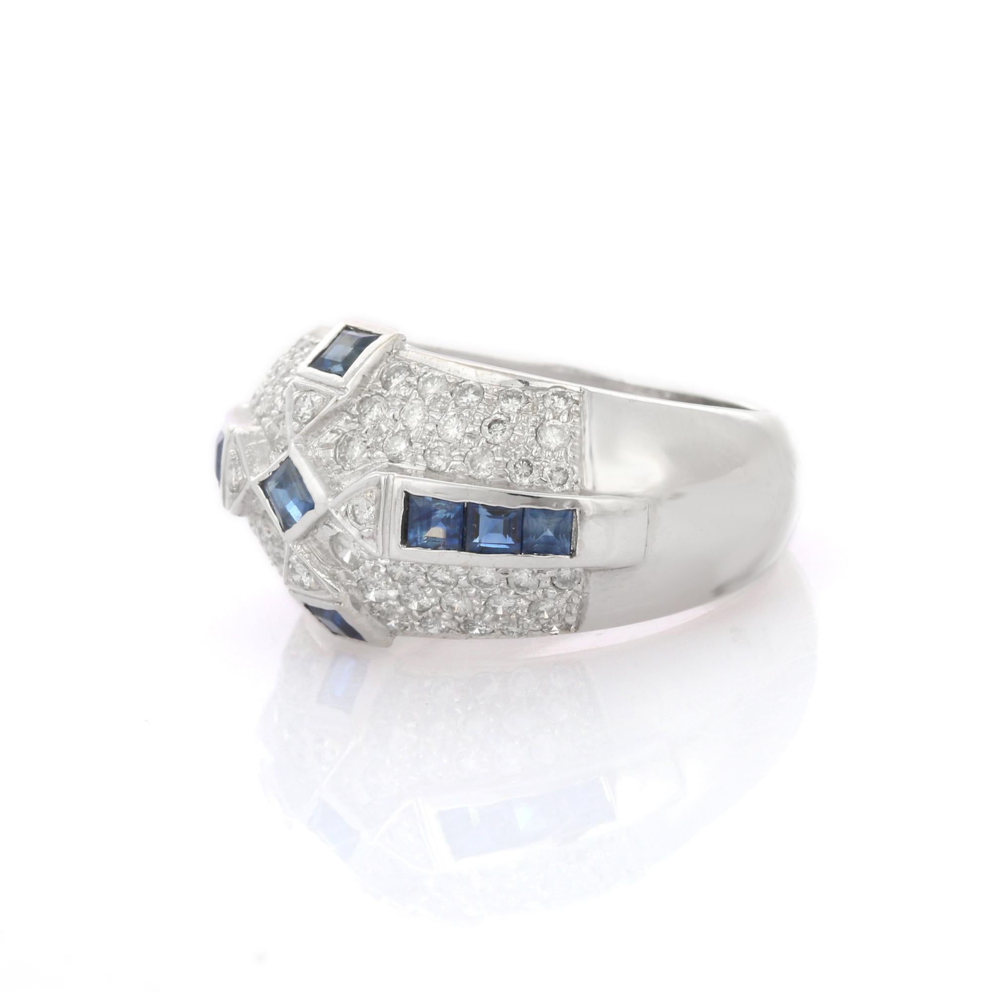 For Sale:  Art Deco Inspired 18K White Gold Blue Sapphire Diamond Cocktail Dome Ring 3