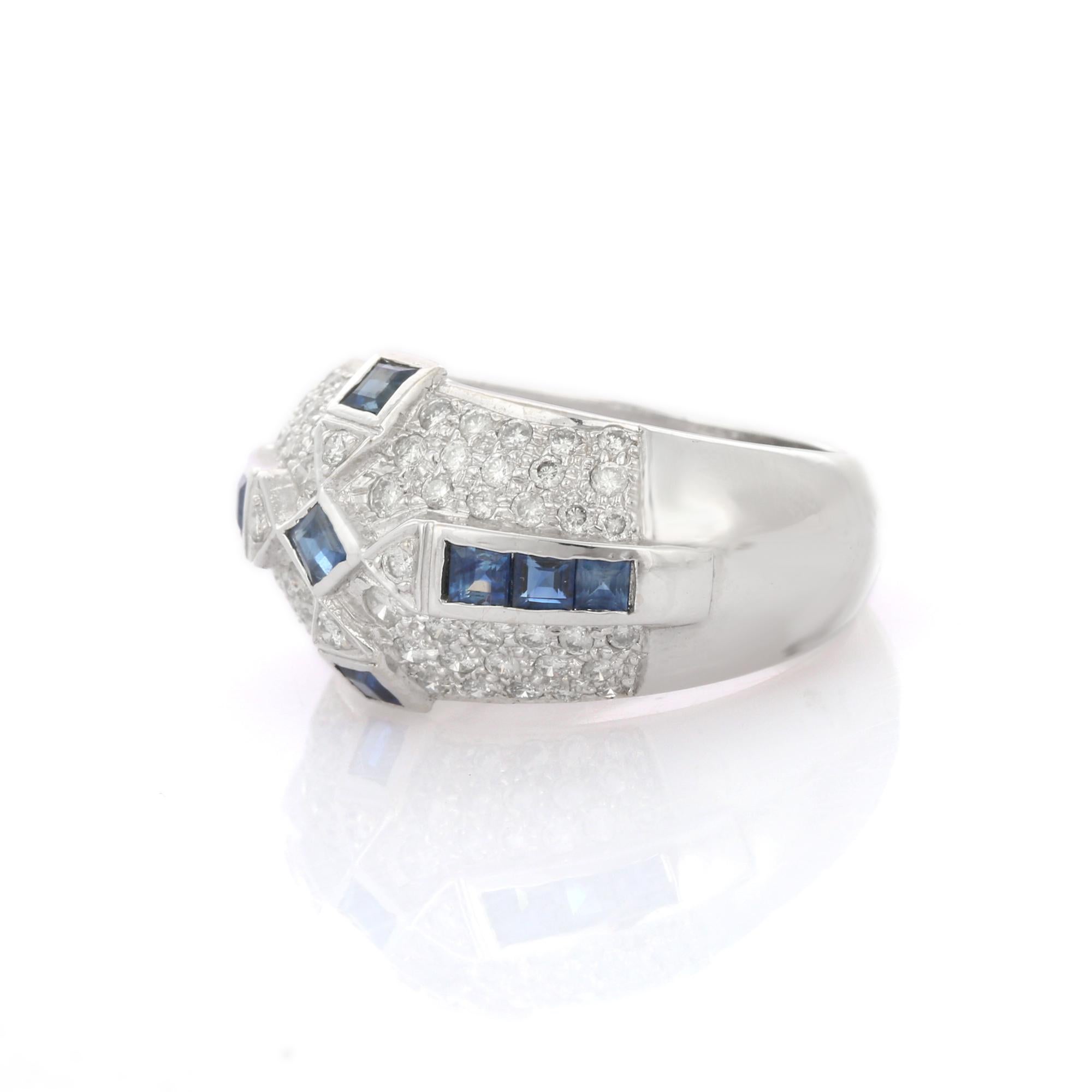 Im Angebot: Art Deco Inspirierter 18K Weißgold Blauer Saphir Diamant Cocktail Dome Ring () 3