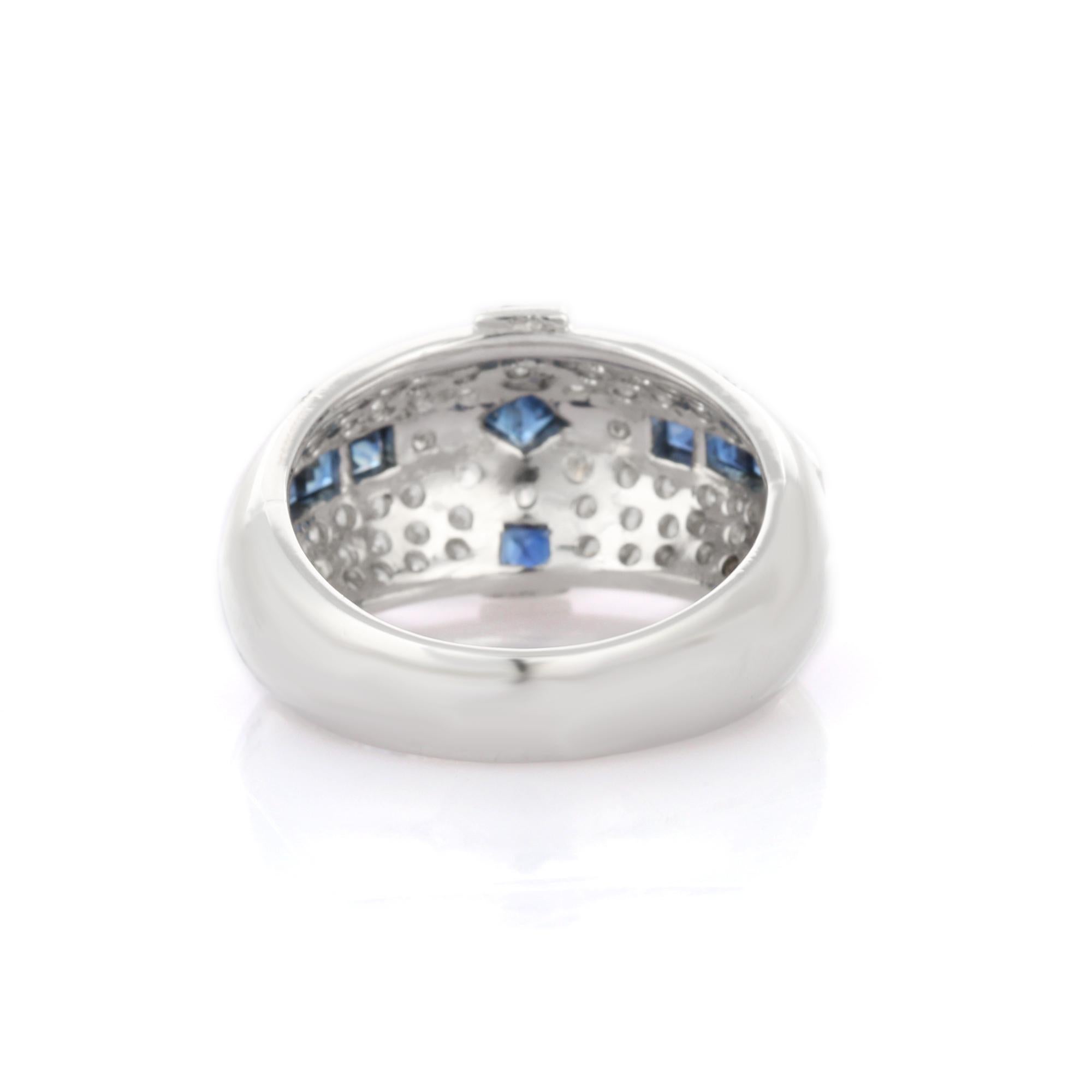 For Sale:  Art Deco Inspired 18K White Gold Blue Sapphire Diamond Cocktail Dome Ring 4