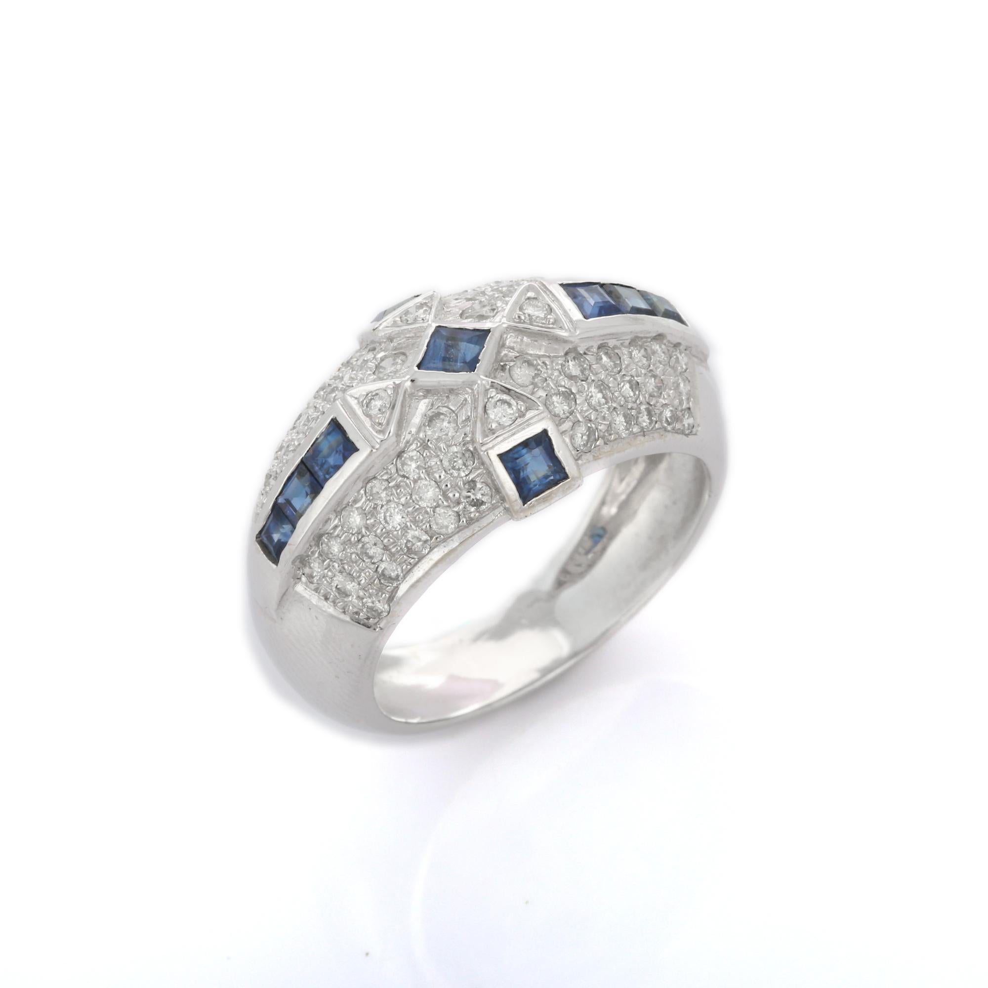 For Sale:  Art Deco Inspired 18K White Gold Blue Sapphire Diamond Cocktail Dome Ring 5