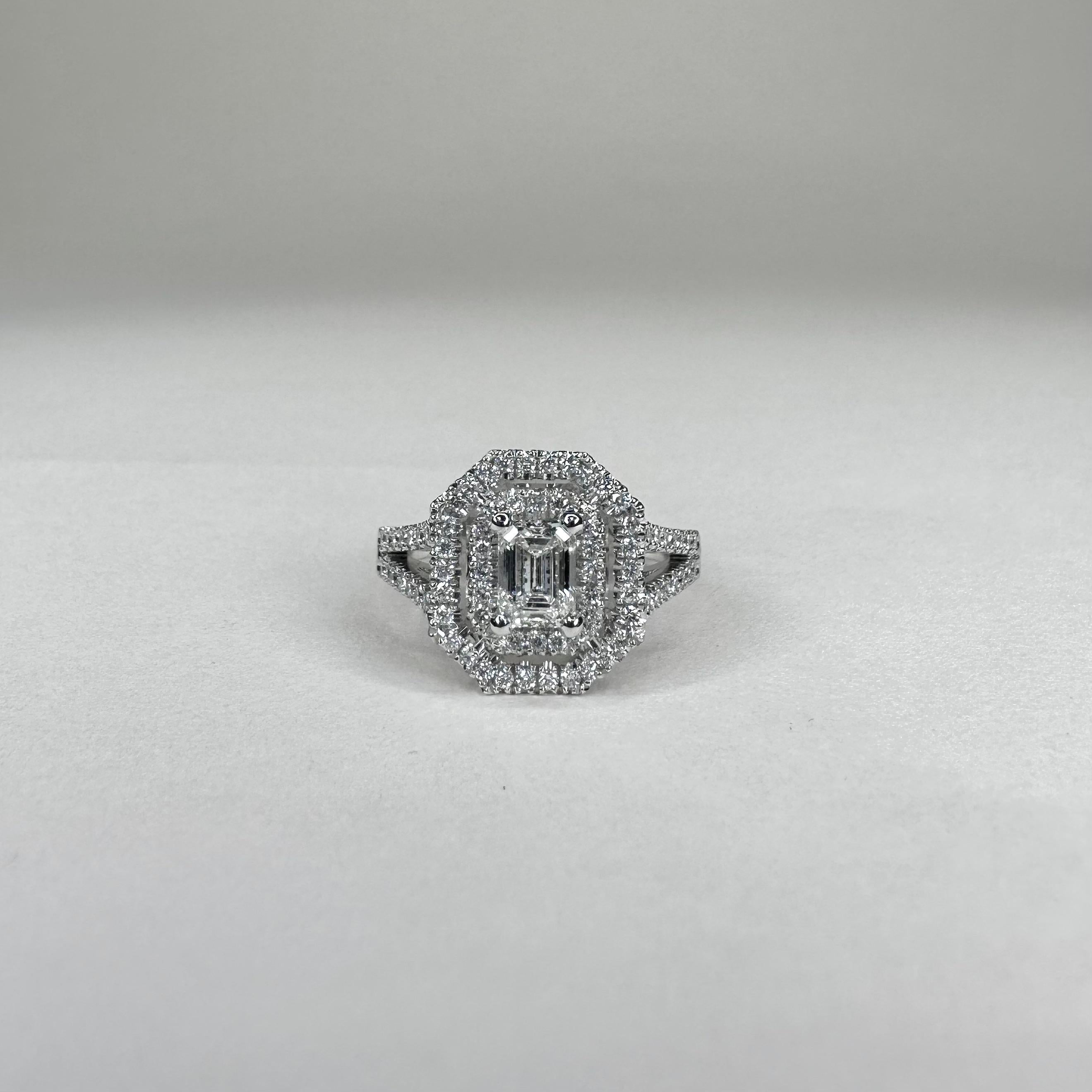 For Sale:  GIA Certified FVS 0.60Ct Emerald Cut Diamond Ring 18K White Gold 0.43Ct Diamonds 4