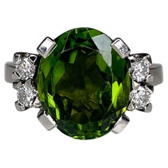 Vintage Art Deco Style 18K White Gold 5ct Green Tourmaline Diamond Ring