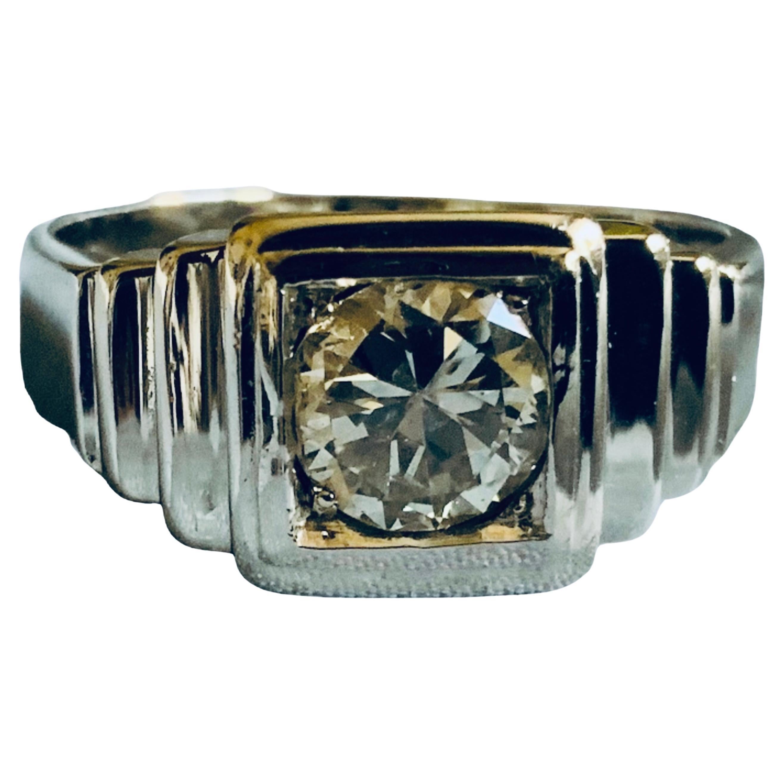 Art Deco Style 18K White Gold And Diamond Ring For Sale