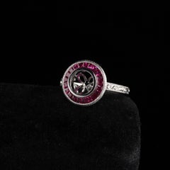 Art Deco Style 18 Karat White Gold and Ruby Halo Modern Mounting
