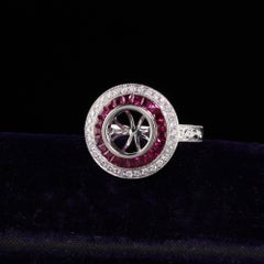 Art Deco Style 18 Karat White Gold Diamond and Ruby Halo Modern Mounting