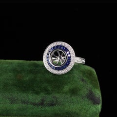 Art Deco Style 18 Karat White Gold Diamond and Sapphire Halo Modern Mounting