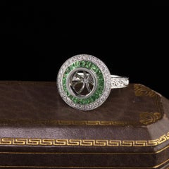 Art Deco Style 18 Karat White Gold Diamond and Tsavorite Halo Modern Mounting