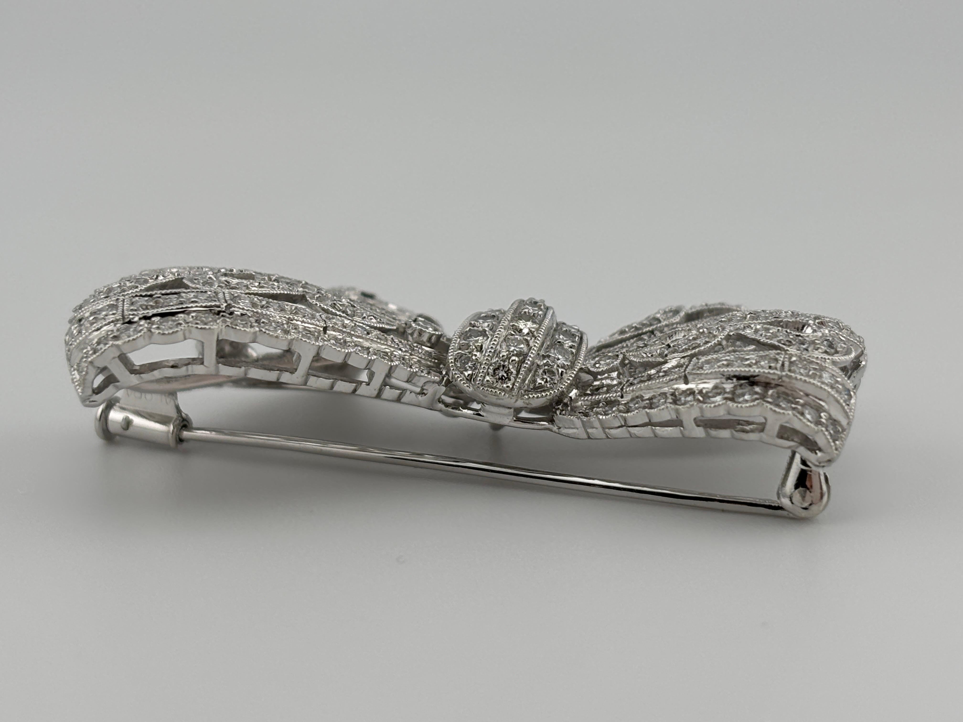 Art Deco Style 18k White Gold Diamond Bow Brooch For Sale 5