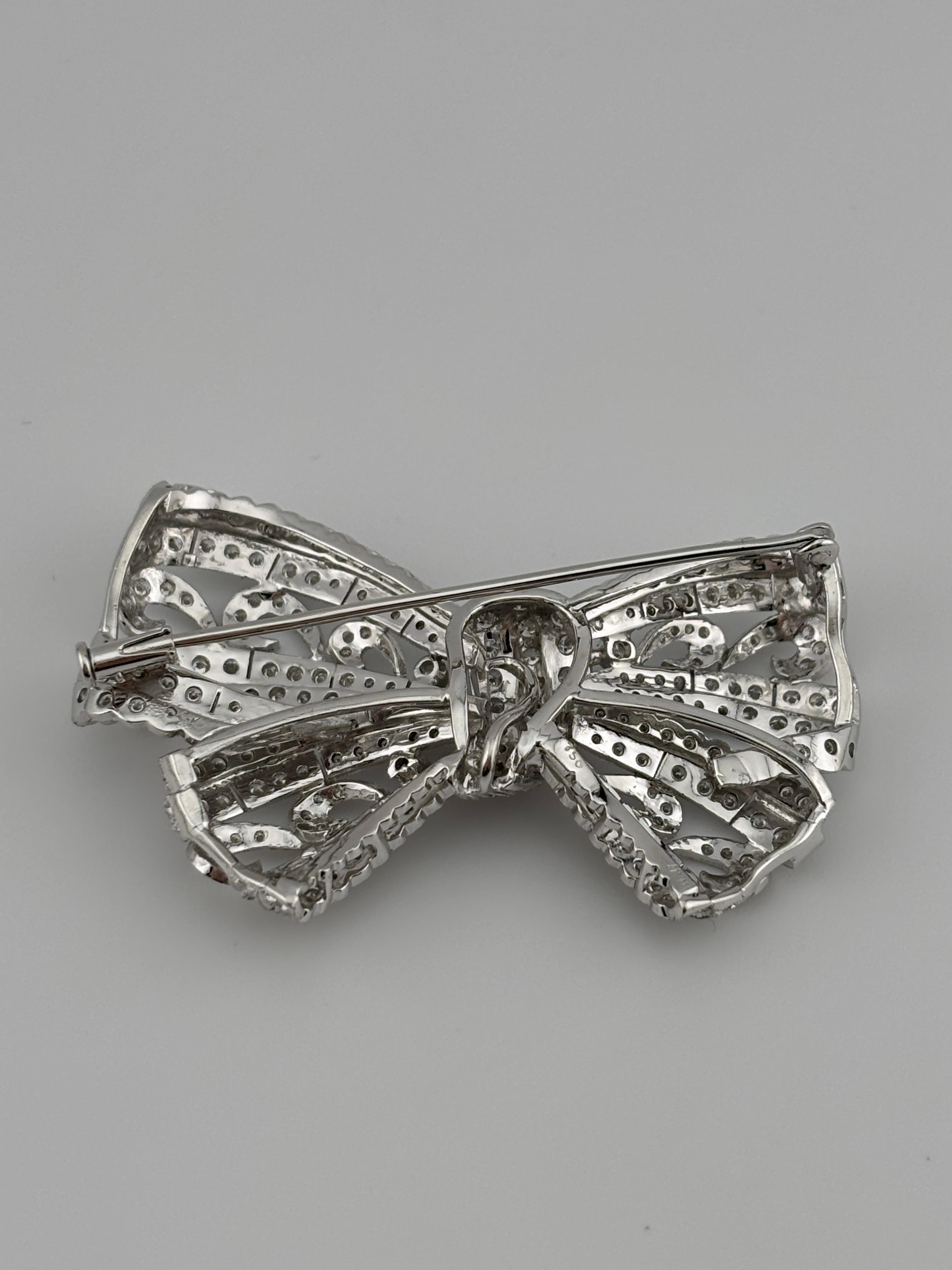 Art Deco Style 18k White Gold Diamond Bow Brooch For Sale 6