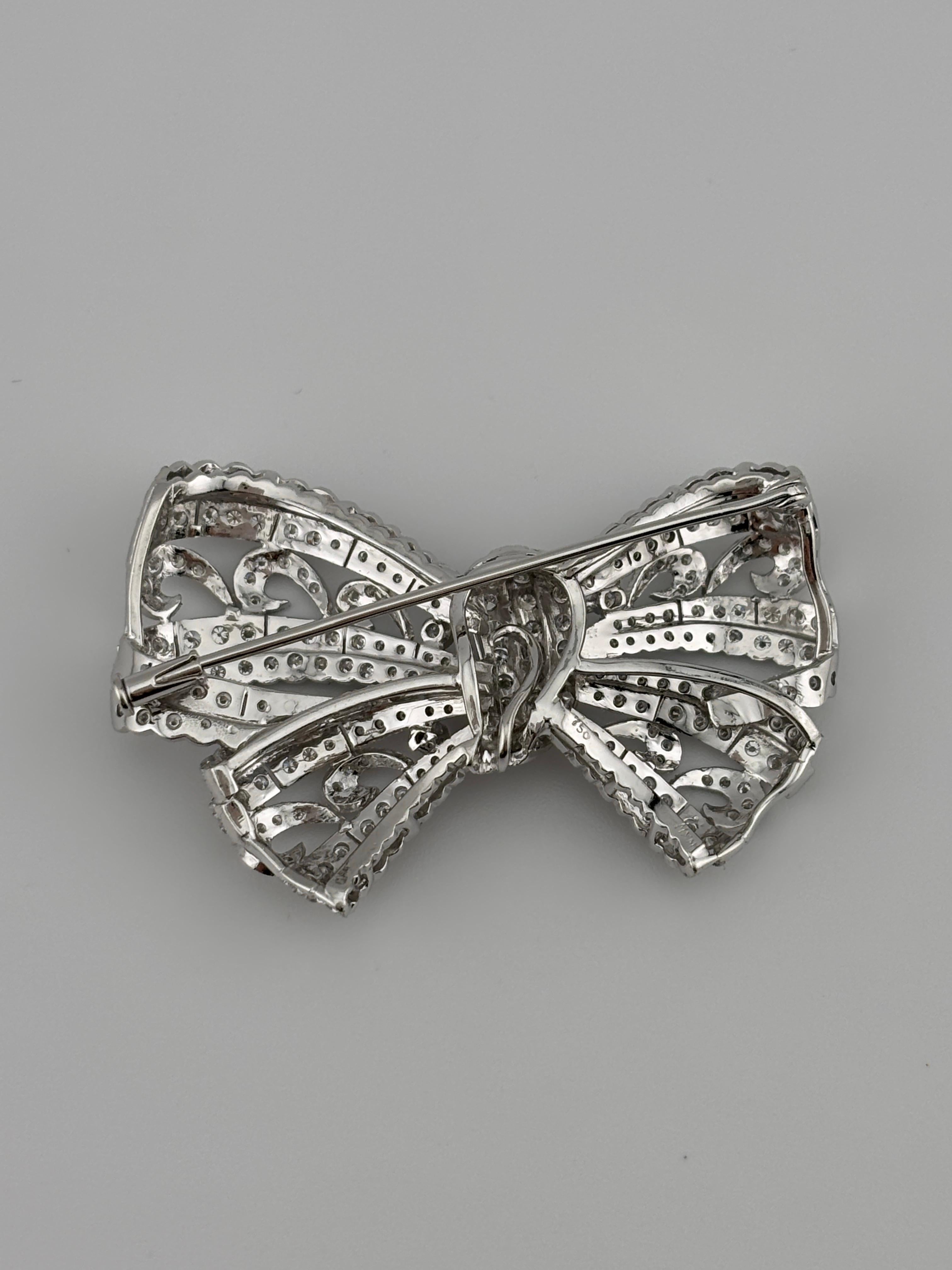 Art Deco Style 18k White Gold Diamond Bow Brooch For Sale 8