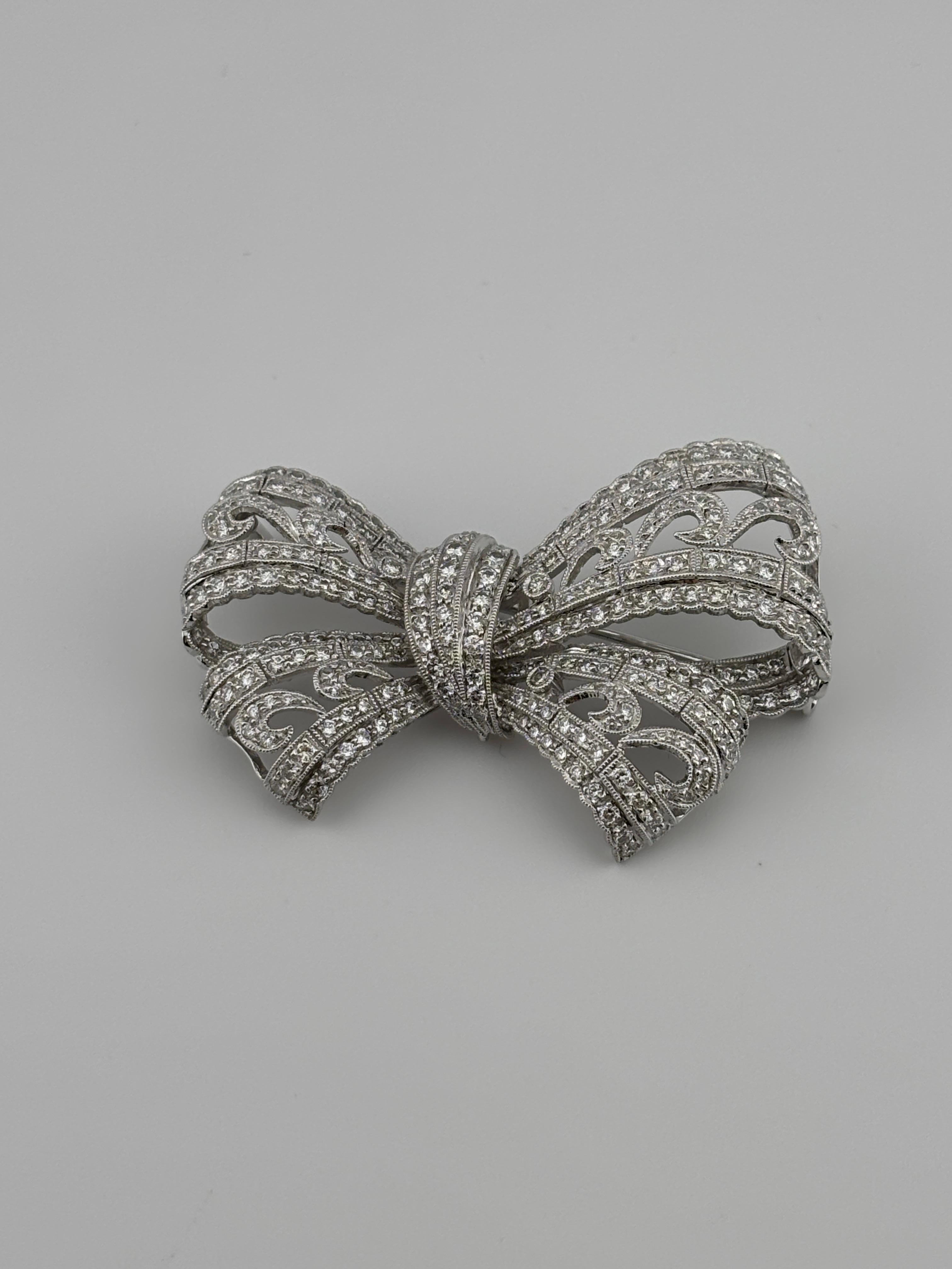 Art Deco Style 18k White Gold Diamond Bow Brooch For Sale 2