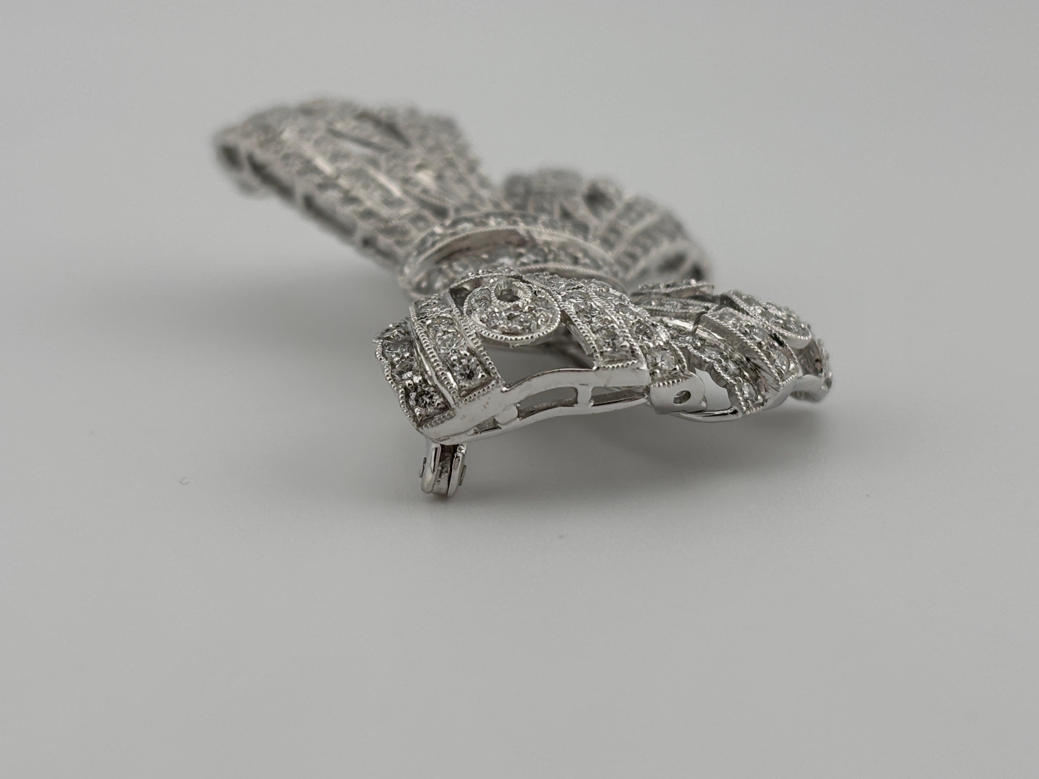 Art Deco Style 18k White Gold Diamond Bow Brooch For Sale 4