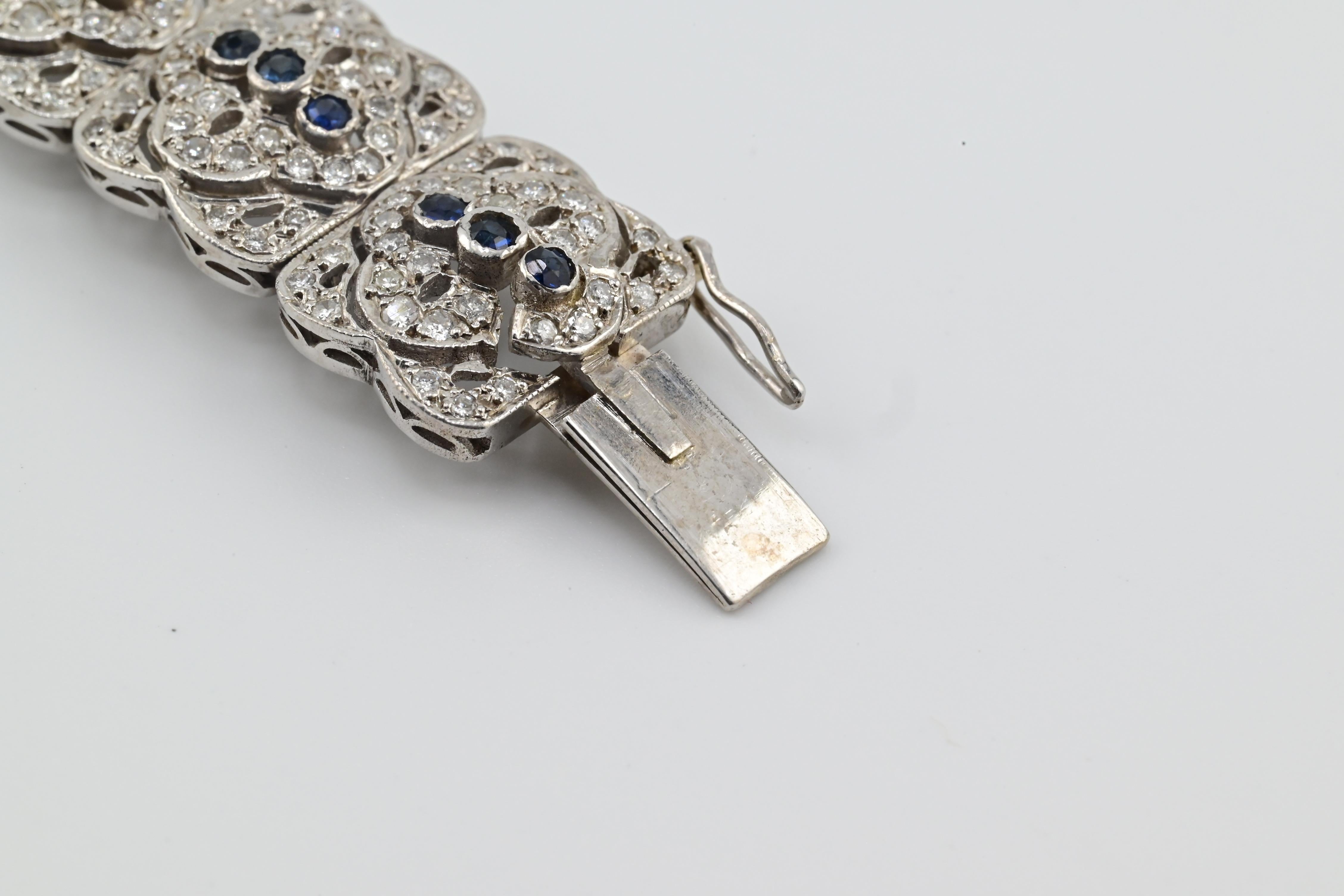 Women's Art Deco Style 18K White Gold Diamond Bracelet 4.92 Carats 28.65 Grams For Sale