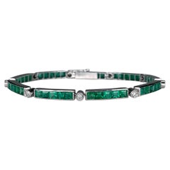 Art Deco 14 Karat Gold 5.40 Carat Emerald 0.54 Carat Diamond Tennis Bracelet