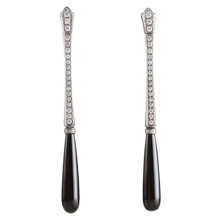 Pendientes "Smoking" de ónix de oro blanco de 18 quilates y diamantes de 0,95 quilates, estilo Art Déco