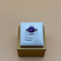 Art Deco Style 18k White Gold Oval Amethyst and Diamond Statement Ring