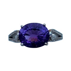 Art Deco Style 18k White Gold Oval Amethyst and Diamond Statement Ring