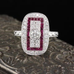 Art Deco Inspired 18 Karat White Gold Ruby and Diamond Ring