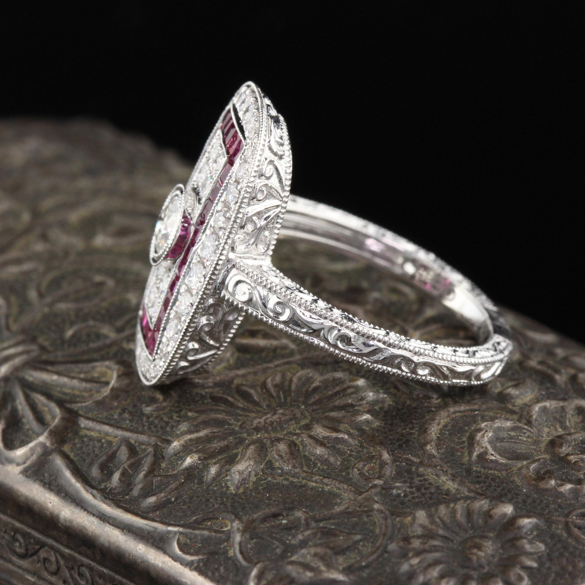 Contemporary Art Deco Inspired 18 Karat White Gold Ruby and Diamond Ring