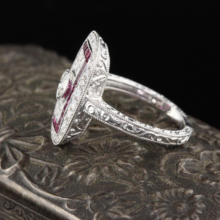 Art Deco Inspired 18 Karat White Gold Ruby and Diamond Ring at 1stDibs
