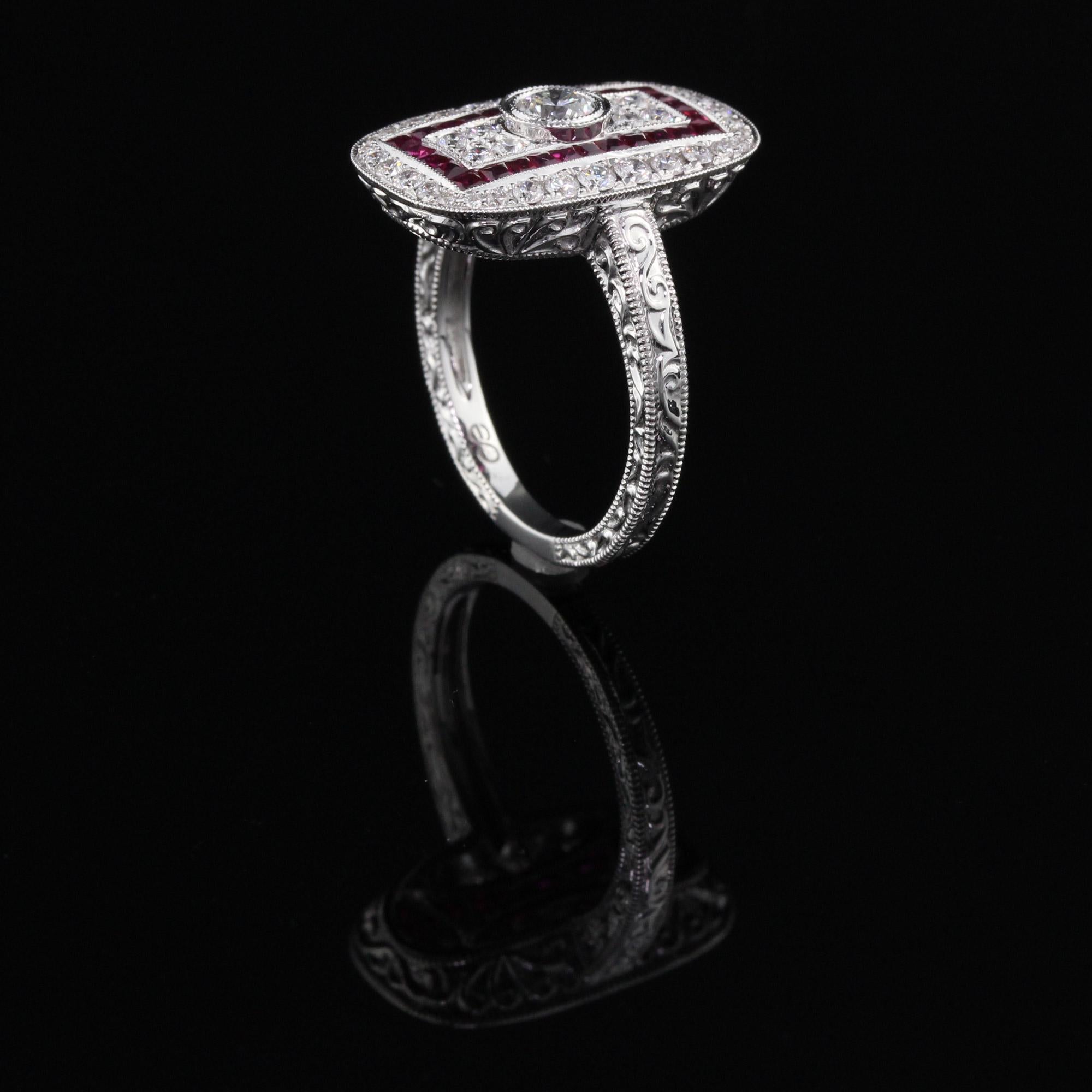 Round Cut Art Deco Inspired 18 Karat White Gold Ruby and Diamond Ring