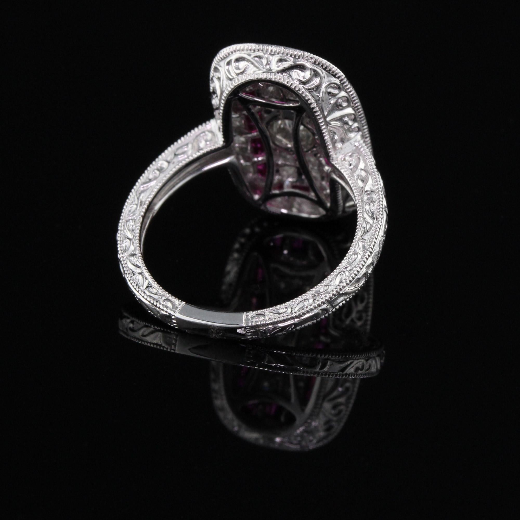 Art Deco Inspired 18 Karat White Gold Ruby and Diamond Ring In Good Condition In Great Neck, NY