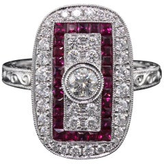 Art Deco Inspired 18 Karat White Gold Ruby and Diamond Ring Art Deco Inspired 18 Karat White Gold Ruby and Diamond Ring