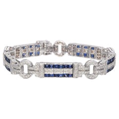 Art Deco Style 18k White Gold Sapphire and Diamond Bracelet
