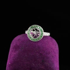 Art Deco Style 18 Karat White Gold Tsavorite Halo Modern Mounting