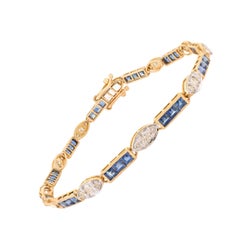 Bracelet de tennis en or jaune 18K de style Art Déco 3.51Ct saphir et 1.24Ct diamant