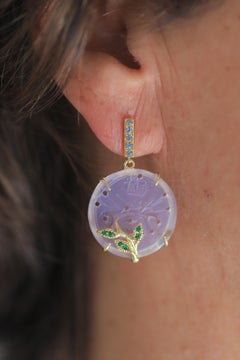 Rossella Ugolini 18K Gold Purple Rose Quartz Blue Topaz Tsavorite Earrings