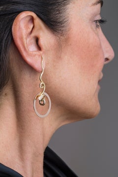 0.20 Carat White Diamonds 18K Yellow Gold Snake Pendant Modern Earrings